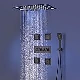 hm Duschsystem,LED Multifunktional Dusche mit konstanter temperatur,360x500 mm Rainshower Brausegarnitur,4'' Body Jet,304 Edelstahl,Thermostatregelventil,Handbrause,D