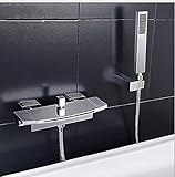 zzook Wasserfall Badewanne Wasserhahn Messing Badezimmer Dusche Armatur Set Wandmontage Duschsystem Wannenrandarmatur Aufputz Badewannenarmatur Mit Handbrause Verchromt,Silb