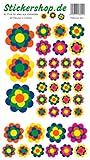 Prilblumen Set - 39 Aufkleber in 5 Größen, Retro Style 70er Jahre Kult, Wandstick