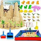 KiddosLand Magic Sand Kit Für Kinder Spielsand Baukasten 3lbs Sand mit Faltbarer Sandkasten Dinosaurier Modellierwerkzeuge Sauberen Set für Jungen M