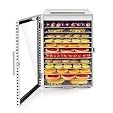 Kwasyo Dörrautomat Edelstahl, Doppelventilator 360 ° Effizientes Dry, Dörrgerät 12 Etagen, 20-90℃ Temperaturregelung, 24 Stunden Timer, Überhitzungsschutz, Rezeptheft für Fleisch Obst Gemü