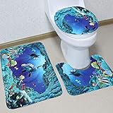 JUEYAN Badematten Set 3 Teilig Badvorleger WC Vorleger ohne Ausschnitt rutschfest für Hänge-WC Badezimmer Waschbar Dusch Matte Tepp