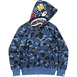 DNTG Shark Hoodie Camo Print Baumwollpullover Casual Lose Zip Hoodie Jacke für Männer Frauen blue-4XL