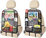 2 StüCk Auto RüCkenlehnenschutz für Kinder Mit 25CM Durchsichtigem iPad Halter, Auto Rücksitz Organizer Universal Wasserdicht und Leicht Zu Waschen, Mit 10 Speicher und Verstellbarer Riemen (Grau)