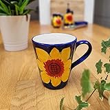 Becher Keramik Kaffeebecher | Konisches Glas mit Henkel | Extra große Schale für Latte Kaffee - Cappuccino - Tee | Einzigartiges Design | Glänzende Emaille-Oberfläche | 350 ml (Tropical)