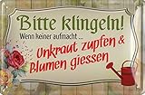 Geschenkeparadies 24 Blechschild Bitte klingeln Unkraut zupfen & Blumen g