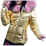 GOKOMO Kurz Glänzend Daunenjacke Schlank Freizeit Warm Plüsch Wintermantel Elegant Jacke Warm Winter Warm Jacke Damen Herbst Stilvoll Mantel Neue Damenbekleidung(XXL,Orange)