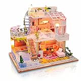 Cuteefun DIY Miniatur Puppenhaus Kit 1:24 Zum BAU Miniatur Haus mit Musik Staubschutz und Möbeln Selber Bauen Kreative Bastelgeschenke für Frauen (Meet Love)