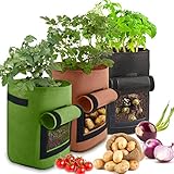 Kartoffelpflanzbeutel,ZAHRVIA 3er Pack 10 Verdickte Vliesbeutel mit Fensterklappe, Griffen, Etikettenhalter für Kartoffeln, Tomaten,