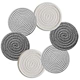 Untersetzer Rund 6er Set, Drink Coaster Deko Gewebte Glasuntersetzer Tischuntersetzer Untersetzer für Gläser Trink Tee Tasse Wein Glas Getränke Bar Cup Mat 11cm (2* Weiß + 2* Dunkelgrau + 2* Hellgrau)