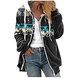 Deloito Damen Teddyjacke mit Kapuze Fleecejacke Wintermantel Hoodie Full Zip Kapuzenpullover Reißverschluss Sweatjacke Bedruckt Plüschjacke Bequem Winterjacke Teenager Mädchen Streetw