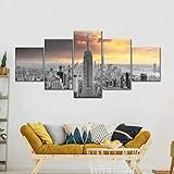 Laimi Kunstdruck auf Leinwand, 5-teilig, New York City Sunset Pop Wandschmuck Für Zuhause, Wohnzimmer, Büro, Moderne Deko, Geschenk (ohne Rahmen)