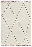 Mint Rugs Hochflor Teppich Roha (200x290 cm, modernes grafisches Design, 100% Polypropylen, dicht gewebter und weicher Flor, perfekt für jeden Wohnbereich, Fußbodenheizung geeignet) Creme, B
