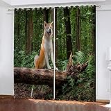 YTSDBB Blickdichte Gardinen Verdunkelungsvorhang Grüner Waldtierhund B 140 x H 160 cm 3D Digitaldruck Druckmuster Öse Thermisch isoliert 90% für Schlafzimmer Wohnzimmer ​Kinderzimmer Junge mit M