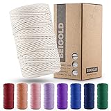BEIGOLD® Premium Makramee Garn Natur - Makramee Garn 3mm für wunderschöne Naturoptik (200m). Baumwollgarn für Makramee Kunst DIY Handwerk
