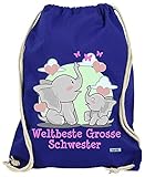 HARIZ Turnbeutel Weltbeste Grosse Schwester Elefant Herz Baby Kinder Inkl. Geschenk Karte Royal Blau One S