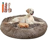 Orthopädisches hundebett flauschig für große und extra große Hunde mittlere hunde,Donut Weiches Plüsch Rundes hundekissen waschbar deepsleep calming bed loop hund (XL: 100cm Durchmesser,Hellbraun)