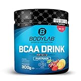 Bodylab24 BCAA Drink Powder Matrix Formula 300g / pro Portion 5g BCAA mit Glutamin, Vitaminen und Magnesium / Ideal nach dem Training oder vor dem Schlafengehen / Fruchtmix