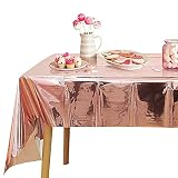Party Tischdecke Roségold, Plastik Einweg Geburtstag Tischdecken für Rechteck Tisch, Kunststoff Tischdekoration für Outdoor Garten Picknick Hochzeit Geburtstag Weihnachten Party Deko (2,74 x 1,37 M)