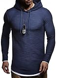 Leif Nelson Herren Kapuzenpullover Slim Fit Baumwolle-Anteil Moderner weißer Herren Hoodie-Sweatshirt-Pulli Langarm Herren schwarzer Pullover-Shirt mit Kapuze LN8120 Dunkel Blau X-Larg