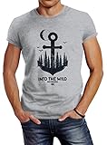 Neverless Herren T-Shirt Anker Wald Mond Vögel Adventure Vintage Slim Fit Baumwolle grau XL