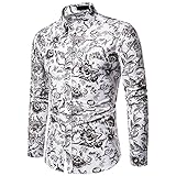 XWLY Hemd Herren Modern Urban Trend Mode Vintage Druck Herren Langarm Herbst Winter Slim Fit Strickjacke Dünnschliff Casual Urlaub Atmungsaktiv Herren F