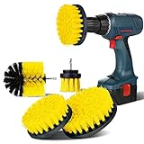 Bürstenaufsatz Akkuschrauber Set 4 Stück, Bürste für Bohrmaschine 2''/ 3.5''/ 4''/ 5'' Akkubohrmaschine Befestigung Reinigungsbürste Bohrbürsten für Badwanne Fliesen Boden Küche Sink Gelb