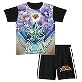 Yu_Gi_Oh Teenager Jungen Mädchen Casual Kurzarm T-Shirt & Shorts Set Slim T-Shirt Sportanzug 2-teilig, Schwarz , L