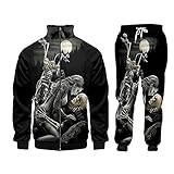 KKLLHSH Herren 3D Print Totenkopf Pullover Kapuzen Winter Herren Sets Hoodies Jogginghose Zweiteiler Trainingsanzug-F_5XL