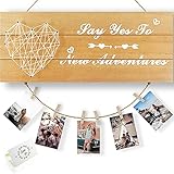 Wanddekoration, Wandschild, Einweihungsgeschenke, Verlobungsgeschenke, Hochzeitsgeschenke, Foto-Halter für Paare, rustikaler Holz-Bilderrahmen mit Clips und Schnur zum Aufhängen von B