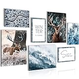 Wandbilder Set | KOMPLETT AUFHÄNGFERTIG | Bilderwand | Winter | 7 Moderne Poster | N001471