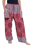 Lannaclothesdesign Damen Boho Kordelzug gesmokte Taille Rayon Harem Yoga Hose - V