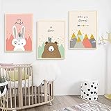 bdrsjdsb Cartoon Bär Kaninchen Fuchs Berg Leinwand Gedruckt Wandmalerei Poster Home Kinderzimmer Dekor 3# 21 * 30