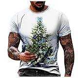YINGZI Herren Weihnachten Kurzarm Regular Version 3D Weihnachtsmann Rentier Bedrucktes Weihnachtshemd Neuheit Lustige B