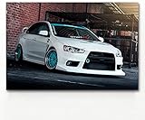 Leinwand bilder Mitsubishi Lancer Evolution Evo Auto tuning weiße Autos Fahrzeug Poster Wandkunst Gemälde Wohnzimmer Dekor 70x90cm kein R