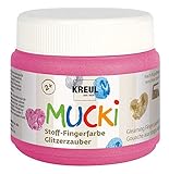 Kreul 28121 - Mucki leuchtkräftige Stoff - Fingerfarbe, 150 ml Glitzerzauber pink, auf Wasserbasis, parabenfrei, glutenfrei, laktosefrei und vegan, optimal für die Anwendung mit Fingern und H