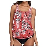 Zweiteiliger Badeanzug für Damen, Badeanzug mit Schlitz, Bikini mit hoher Taille, Übergröße für Damen, Tank + Badeshorts, für Meer, Strand, Pool, Urlaub, rot, XL