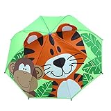 FeiliandaJJ Kinder Regenschirm Junge Mädchen Stockschirm Cartoon 3D Tier Anti UV Windsicher Sturmfest Automatik Kinderregenschirm,Länge 60cm (Tiger(G))