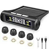 TPMS ReifendruckKontrollsystem Solar Energie und USB Wiederaufladbares Drahtloses-Reifendruckkontrollsystem mit LCD-Display und 4 Reifendrucksensor Reifendruck-Autoalarmsyste für Auto, SUV, KFZ