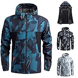 erthome1 Softshelljacke Herren Wasserdicht Übergangsjacke mit Kapuze Mode Camouflage Leichte Regenjacke Funktionsjacke Winddicht Sportjacke Trekkingjacke Atmungsaktiv Freizeit Outdoor Große Größ