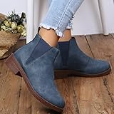 YCZHD Chelsea Boot Damen Wide Fit Plateau Stiefeletten Round Toe Slip On Herbst Bequeme Stiefeletten mit niedrigem Absatz für Partyausflug Reisen Shopping(Size:EU 42,Color:BLAU-B)