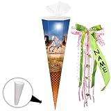 alles-meine.de GmbH Schultüte -  Wildpferde - Pferde im Galopp  - 70 cm - rund - incl. individueller _ großer Schleife - mit Namen - Filzabschluß - Zuckertüte - mit /
