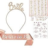 JGA Set, Braut Deko Accessoires, Krone*1+Tattoos*2+Schärpe+Armbänder*6 zum Bride to be&Team Braut's, Hen Night Party Accessoires für Junggesellenabschied und Braut Dusche für Team B