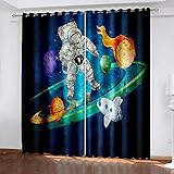 YTSDBB Verdunkelungsvorhang mit Ösen Cartoon gemalt Astronaut Planet Universum B 150 x H 166 cm 3D Digitaldruck Druckmuster Öse thermisch isoliert 90% für Schlafzimmer Wohnzimmer ​Kinderzimmer Jung