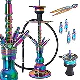 ORACLE HOOKAH® Rainbow Shisha Set V2A Regenbogen Edelstahl Wasserpfeife 57cm 4 Anschlüsse mit Zubehör wie Schlauch Kopf Alu Mundstück (Shisha Set inkl. [2 Schlauch / 2 Mundstück])