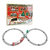 luckything Weihnachtszug-Set Mit Lokomotive, Lastwagen, Gleise,Weihnachten Express Zug Set Batteriebetrieben Mit Realistischen Sound Und Lichter, Eisenbahnstrecke Christmas Train Geschenke Fü