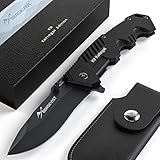 BERGKVIST K9 Klappmesser (Einhandmesser) - scharfes Taschenmesser für Outdoor & Survival mit schwarzer Edelstahlklinge, Schleifstein & Gü