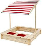 beluga Spielwaren 50380 -Sandkasten mit Wasser-Matsch-Bereich und Rot/weißem Dach, natur /