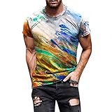 Masrin Herren T-Shirt Mode Fantasy Star Sky Motiv Tops 3D-bedruckter Pullover Rundhalsausschnitt Kurzarm Streetwear Slim Tunika Bluse(XXXXL,Beige)