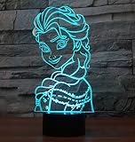Elsa Hologramm 3d Lampe Nachttischlampe, Nachtlicht fürs Kinderzimmer, LED Lampe fürs W